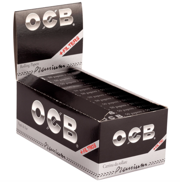 OCB Black Premium 1-1/4″ Papers + Tips- 50/pack ~ 24 packs per box